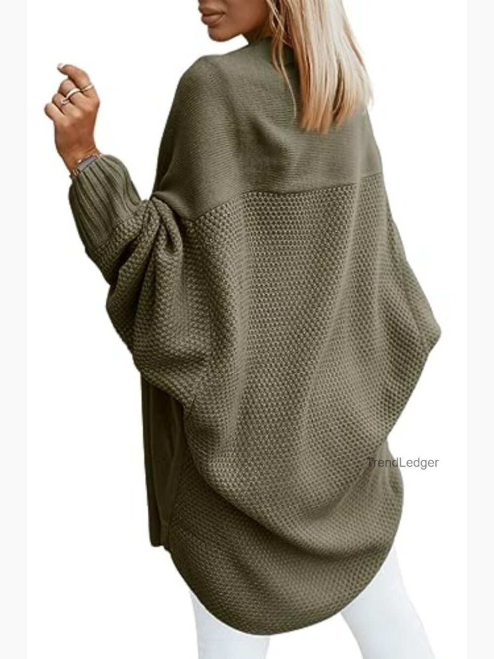 Oversized Open Front Batwing Sleeve Long Cardigan Sweater Women Fall - Picture 3 of 7